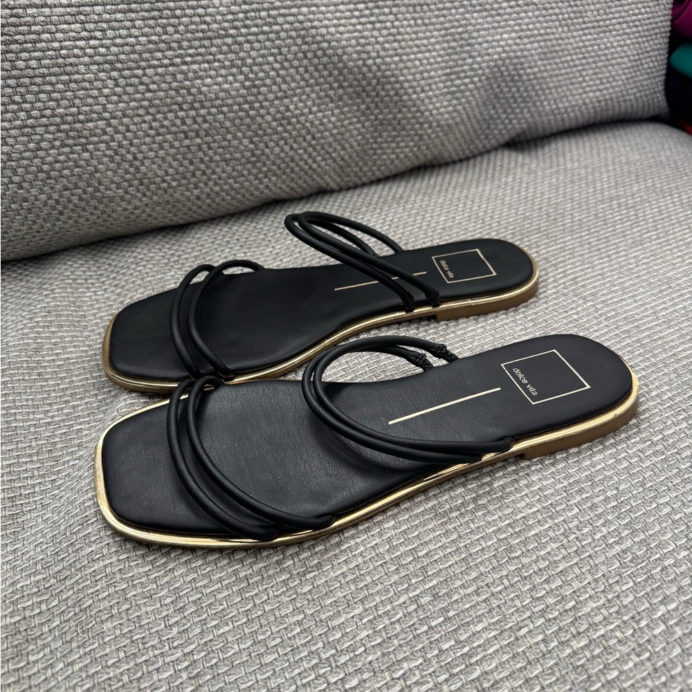 Dolce Vita Black and Gold Strappy Slide Sandals